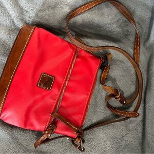 Dooney & Bourke Red nylon with brown leather Small All Weather Crossbody